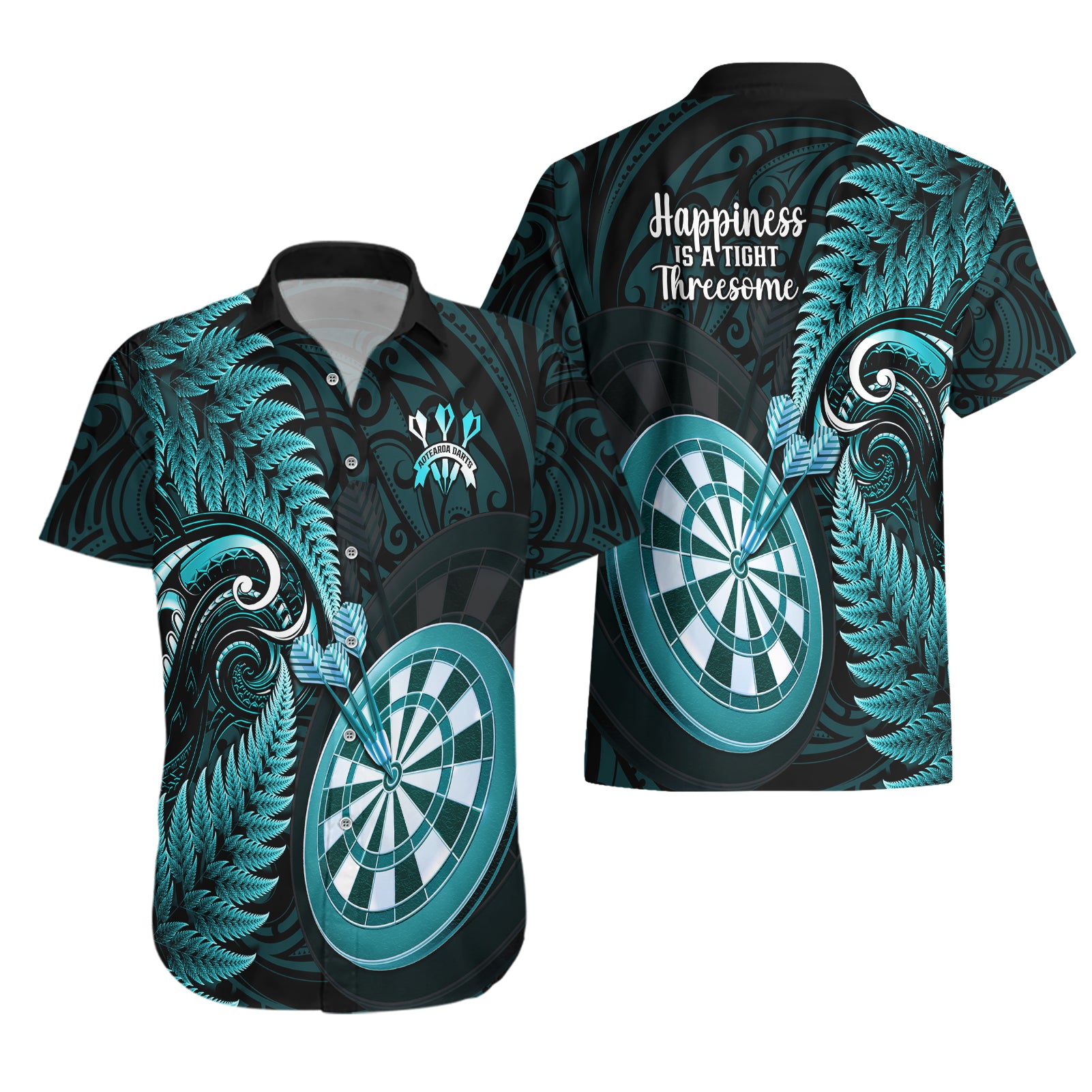 New Zealand Darts Hawaiian Shirt Happiness Is A Tight Threesome Maori Turquoise - Vibe Hoodie Shop