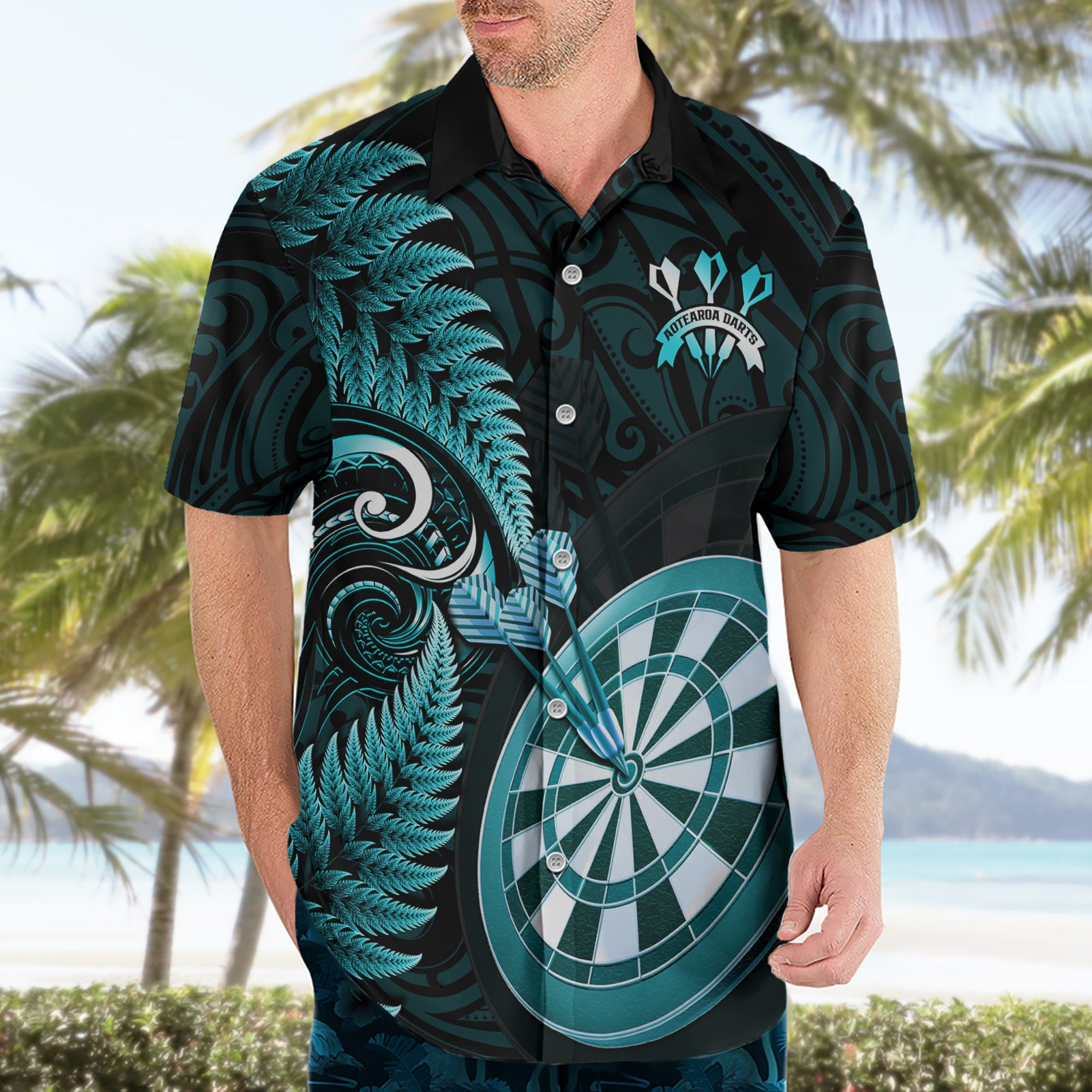 New Zealand Darts Hawaiian Shirt Happiness Is A Tight Threesome Maori Turquoise - Vibe Hoodie Shop