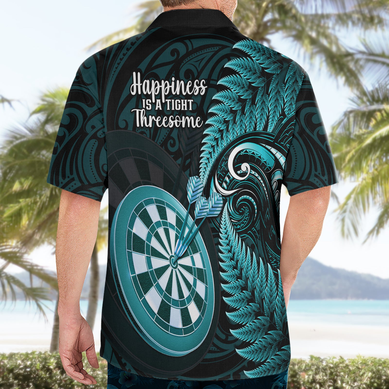 New Zealand Darts Hawaiian Shirt Happiness Is A Tight Threesome Maori Turquoise - Vibe Hoodie Shop