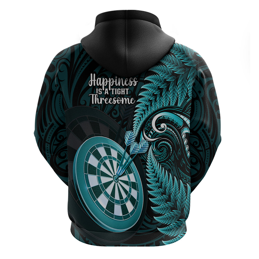 New Zealand Darts Hoodie Happiness Is A Tight Threesome Maori Turquoise - Vibe Hoodie Shop