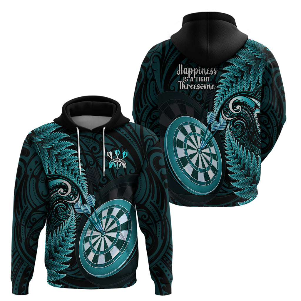 New Zealand Darts Hoodie Happiness Is A Tight Threesome Maori Turquoise - Vibe Hoodie Shop
