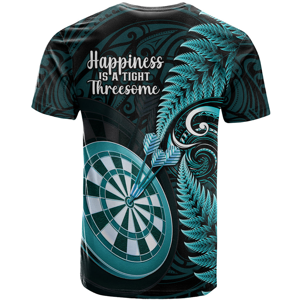 New Zealand Darts T Shirt Happiness Is A Tight Threesome Maori Turquoise - Vibe Hoodie Shop