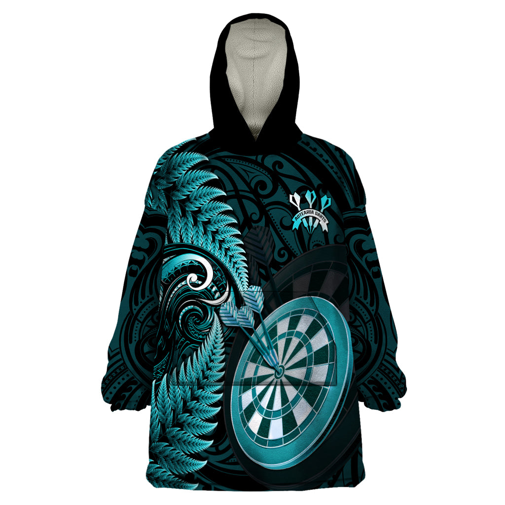 New Zealand Darts Wearable Blanket Hoodie Happiness Is A Tight Threesome Maori Turquoise - Vibe Hoodie Shop