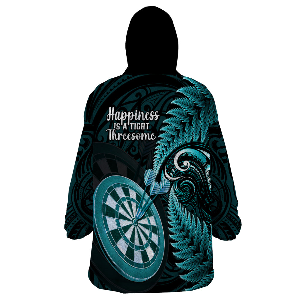 New Zealand Darts Wearable Blanket Hoodie Happiness Is A Tight Threesome Maori Turquoise - Vibe Hoodie Shop