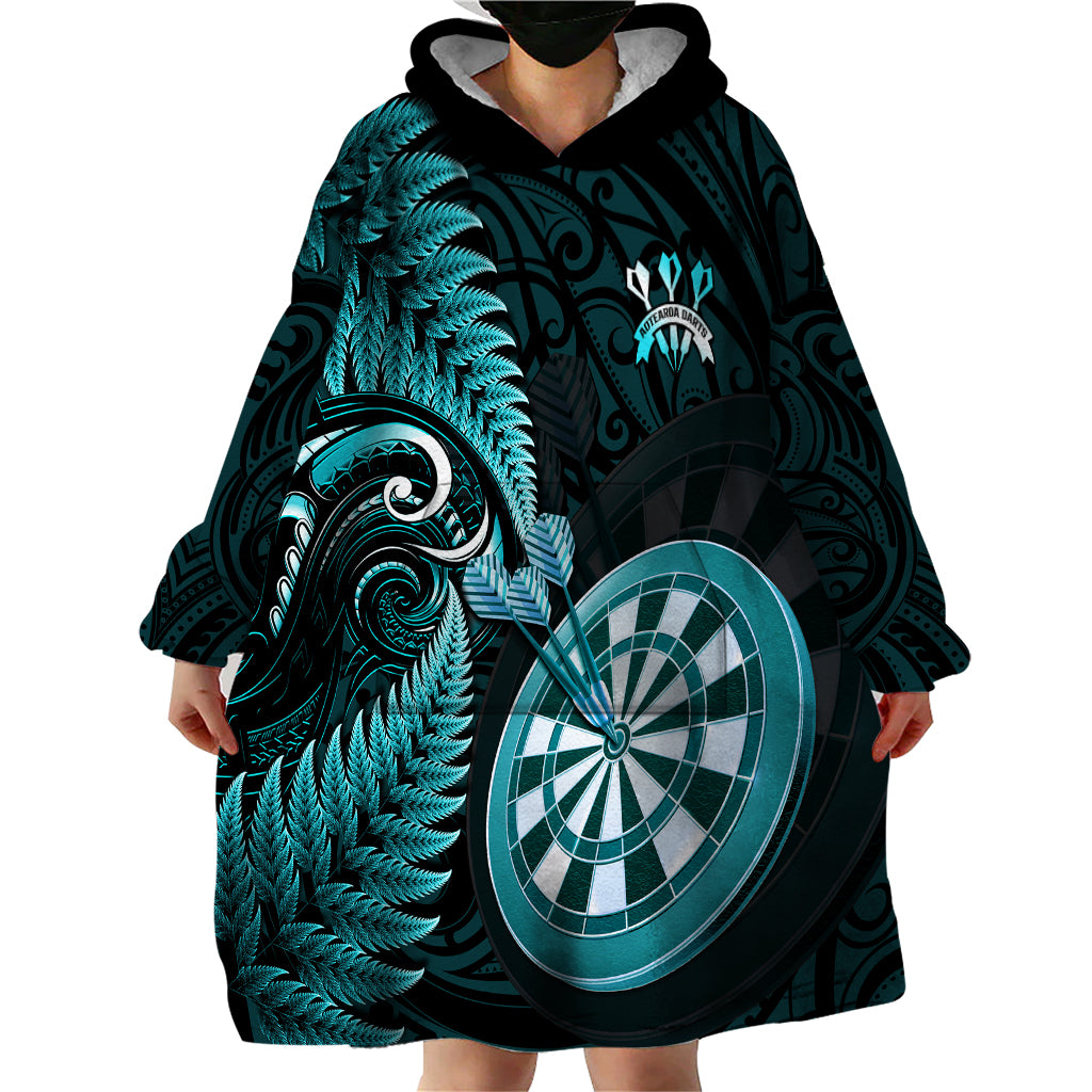 New Zealand Darts Wearable Blanket Hoodie Happiness Is A Tight Threesome Maori Turquoise - Vibe Hoodie Shop