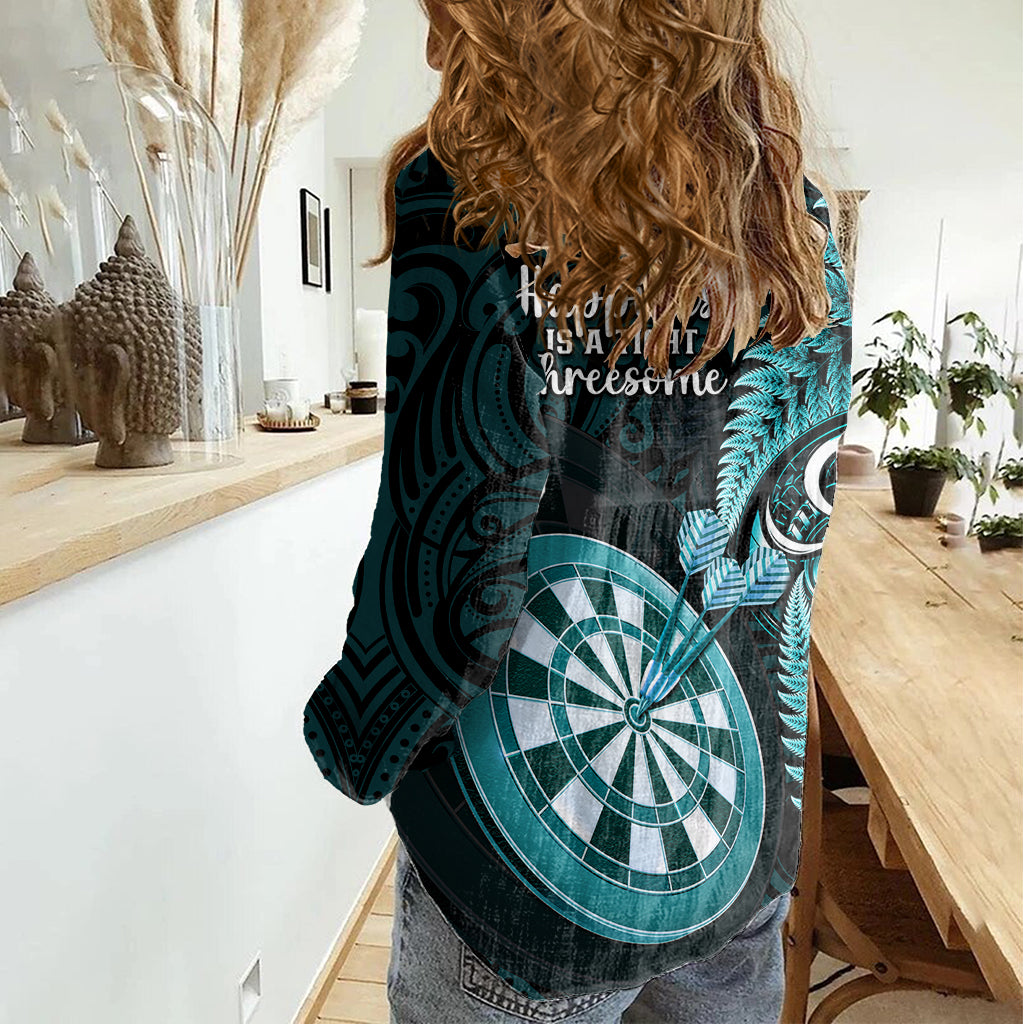 New Zealand Darts Women Casual Shirt Happiness Is A Tight Threesome Maori Turquoise - Vibe Hoodie Shop