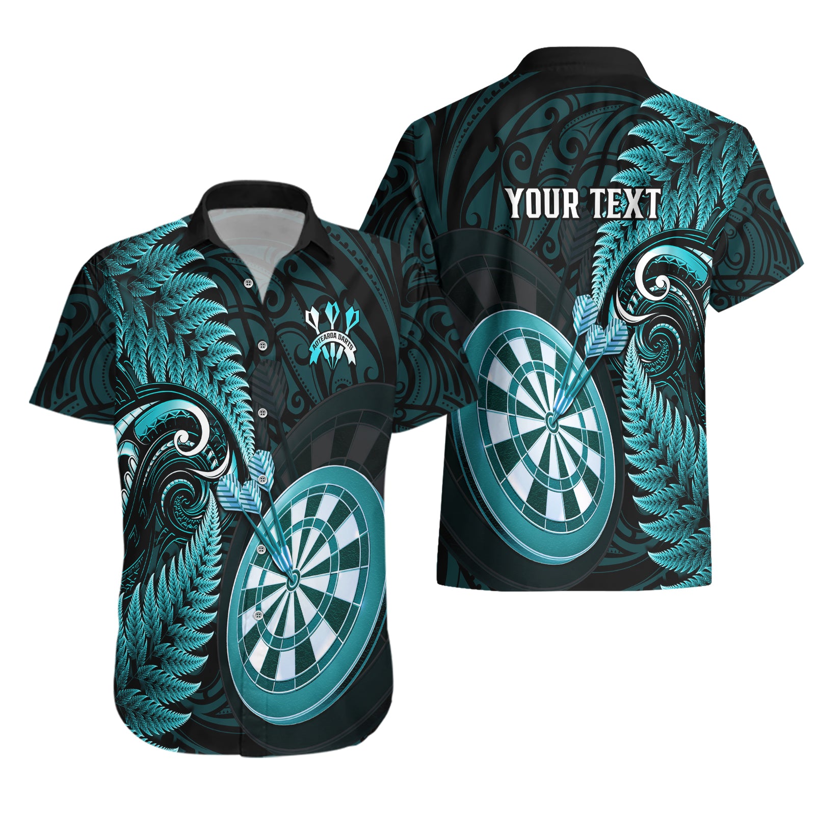 Personalised New Zealand Darts Hawaiian Shirt Happiness Is A Tight Threesome Maori Turquoise - Vibe Hoodie Shop
