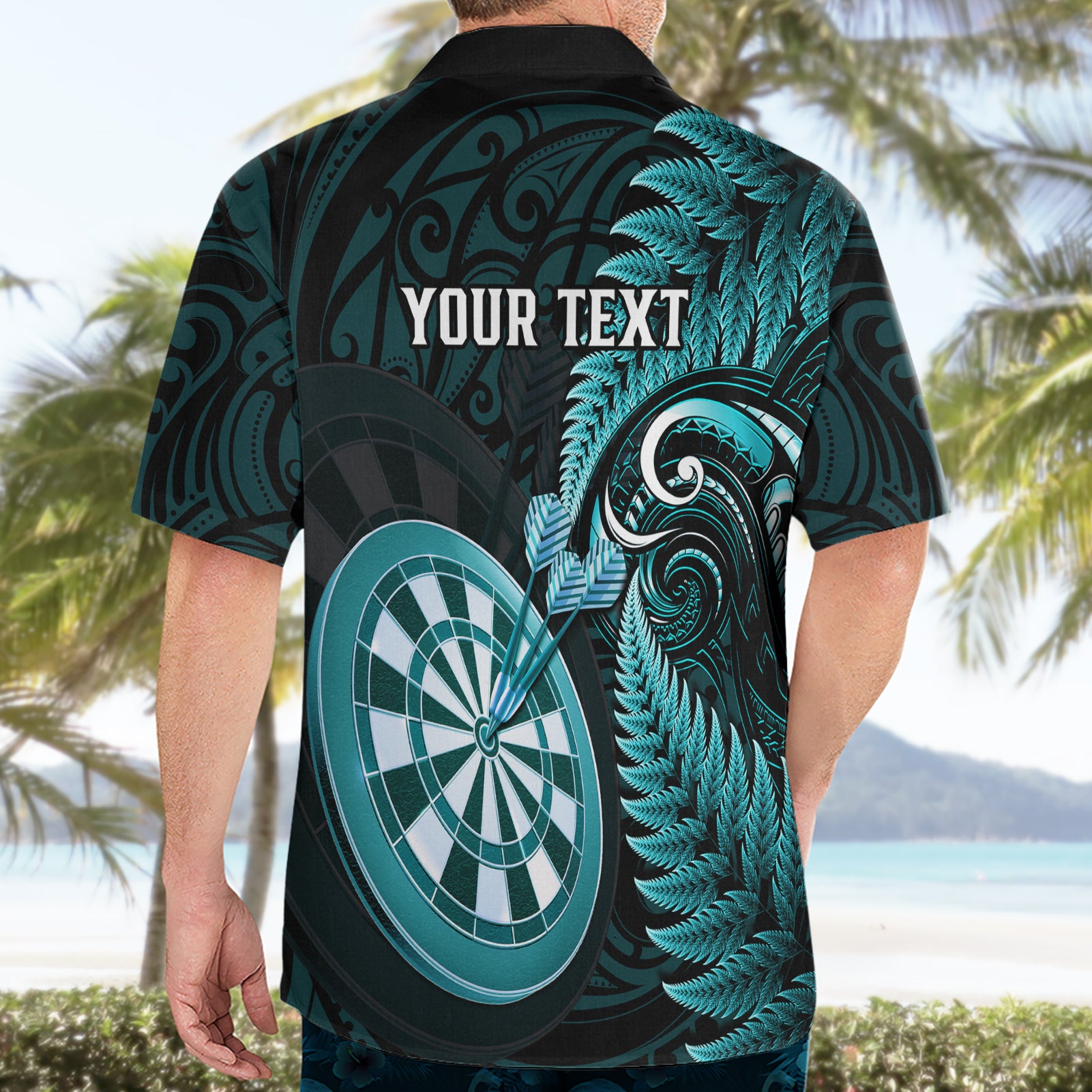 Personalised New Zealand Darts Hawaiian Shirt Happiness Is A Tight Threesome Maori Turquoise - Vibe Hoodie Shop