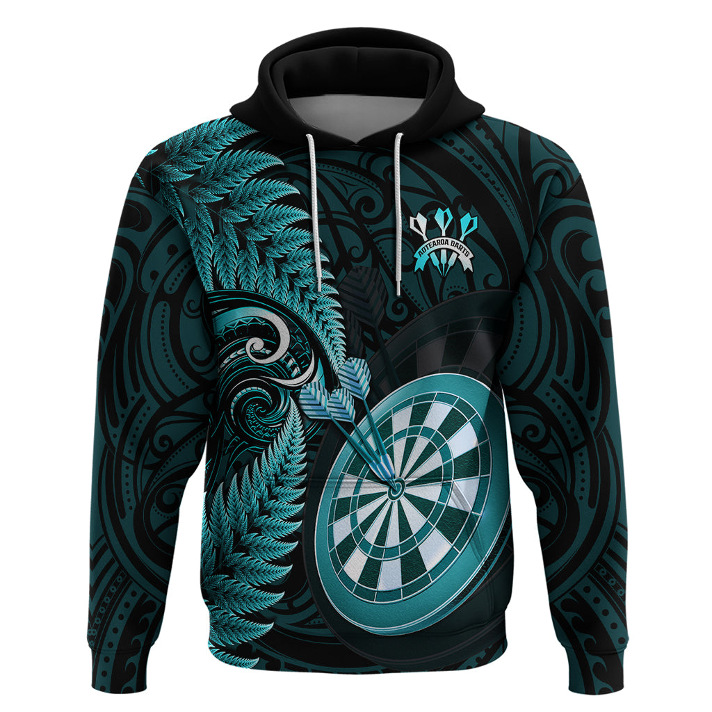 Personalised New Zealand Darts Hoodie Happiness Is A Tight Threesome Maori Turquoise - Vibe Hoodie Shop