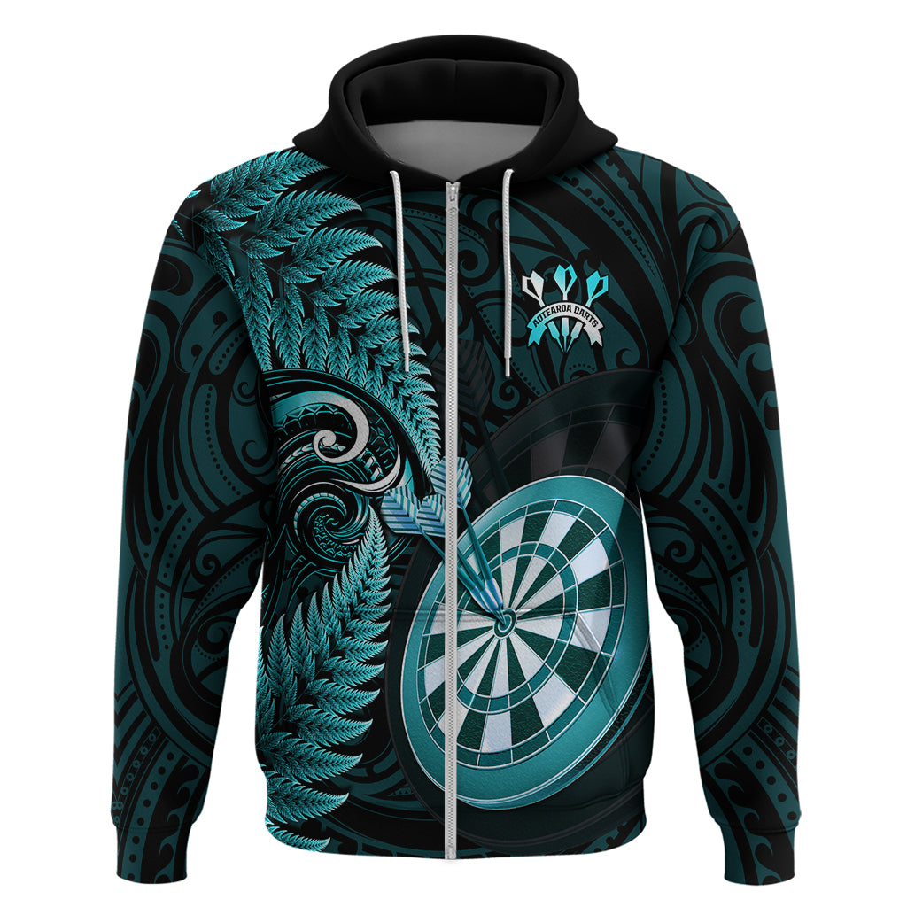 Personalised New Zealand Darts Hoodie Happiness Is A Tight Threesome Maori Turquoise - Vibe Hoodie Shop