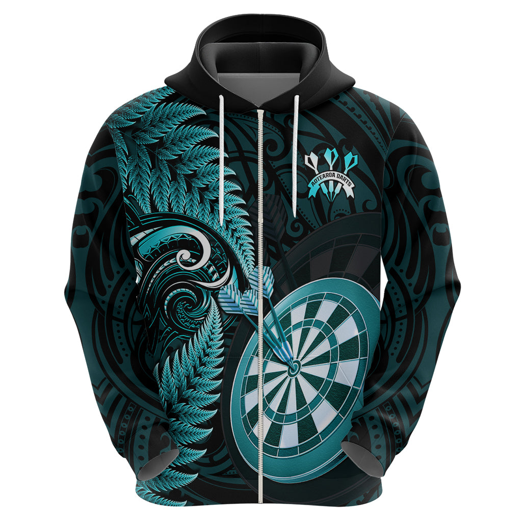 Personalised New Zealand Darts Hoodie Happiness Is A Tight Threesome Maori Turquoise - Vibe Hoodie Shop