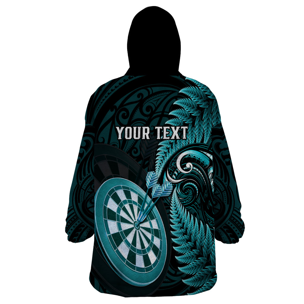 Personalised New Zealand Darts Wearable Blanket Hoodie Happiness Is A Tight Threesome Maori Turquoise - Vibe Hoodie Shop