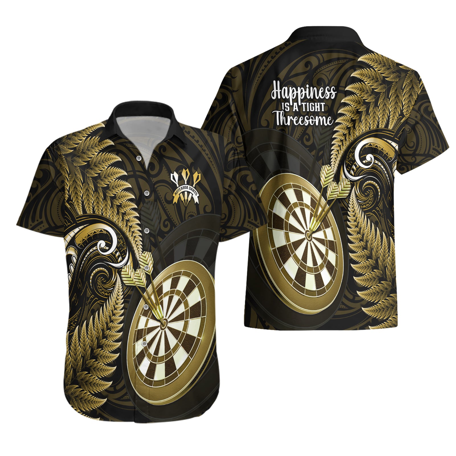 New Zealand Darts Hawaiian Shirt Happiness Is A Tight Threesome Maori Gold - Vibe Hoodie Shop