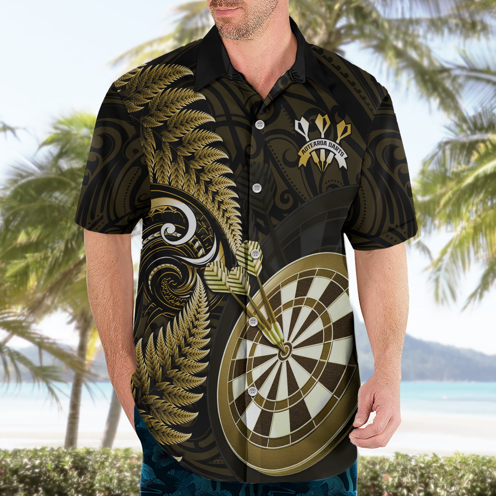 New Zealand Darts Hawaiian Shirt Happiness Is A Tight Threesome Maori Gold - Vibe Hoodie Shop