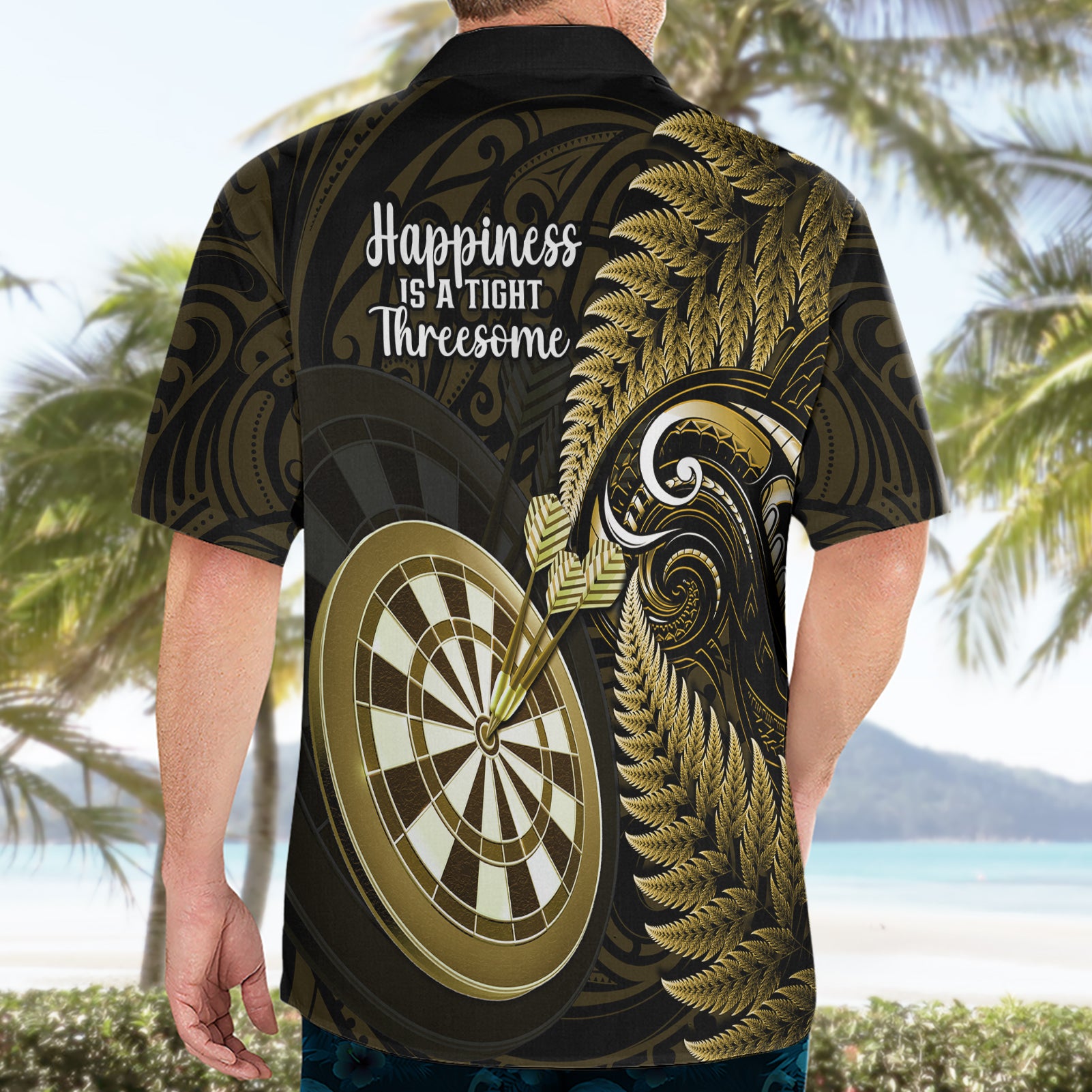 New Zealand Darts Hawaiian Shirt Happiness Is A Tight Threesome Maori Gold - Vibe Hoodie Shop