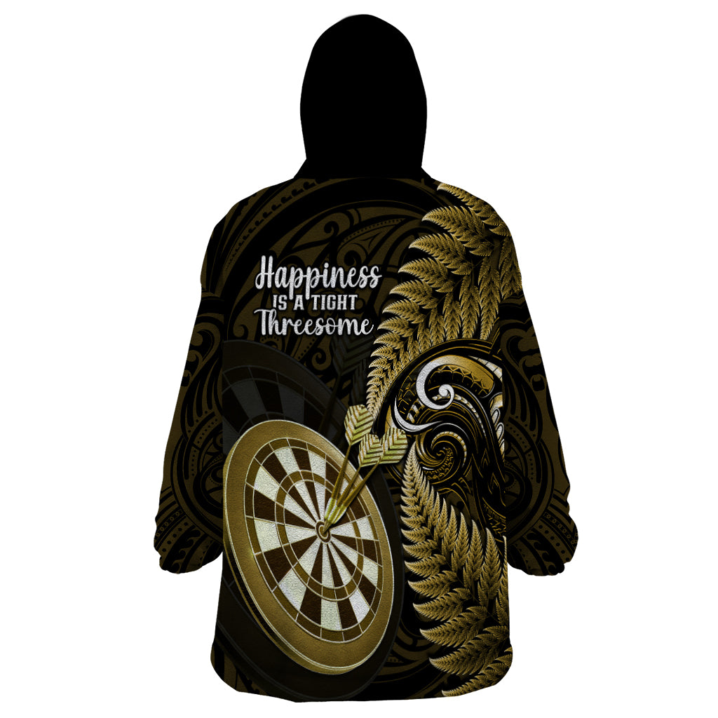 New Zealand Darts Wearable Blanket Hoodie Happiness Is A Tight Threesome Maori Gold - Vibe Hoodie Shop