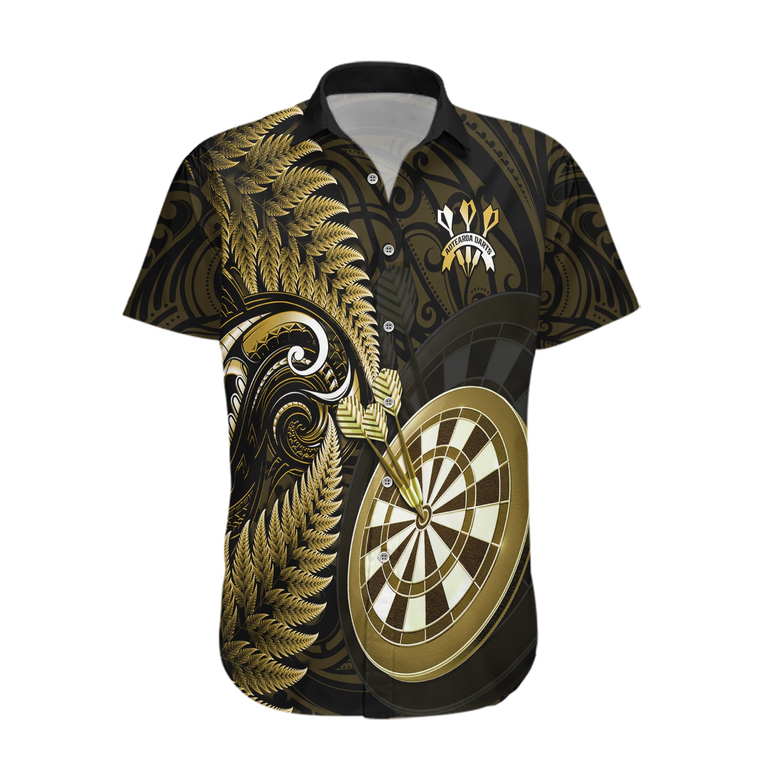 Personalised New Zealand Darts Hawaiian Shirt Happiness Is A Tight Threesome Maori Gold - Vibe Hoodie Shop