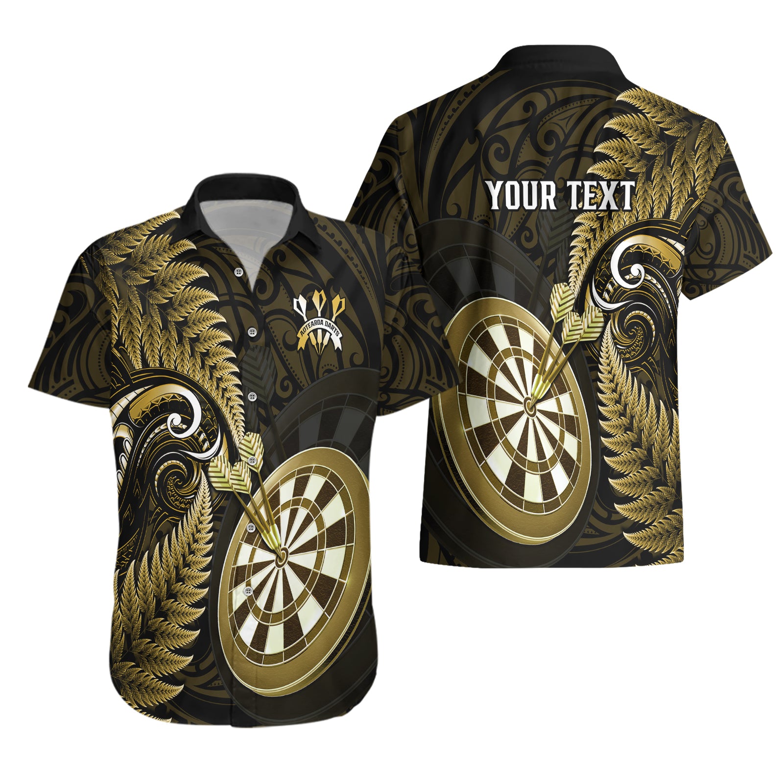 Personalised New Zealand Darts Hawaiian Shirt Happiness Is A Tight Threesome Maori Gold - Vibe Hoodie Shop