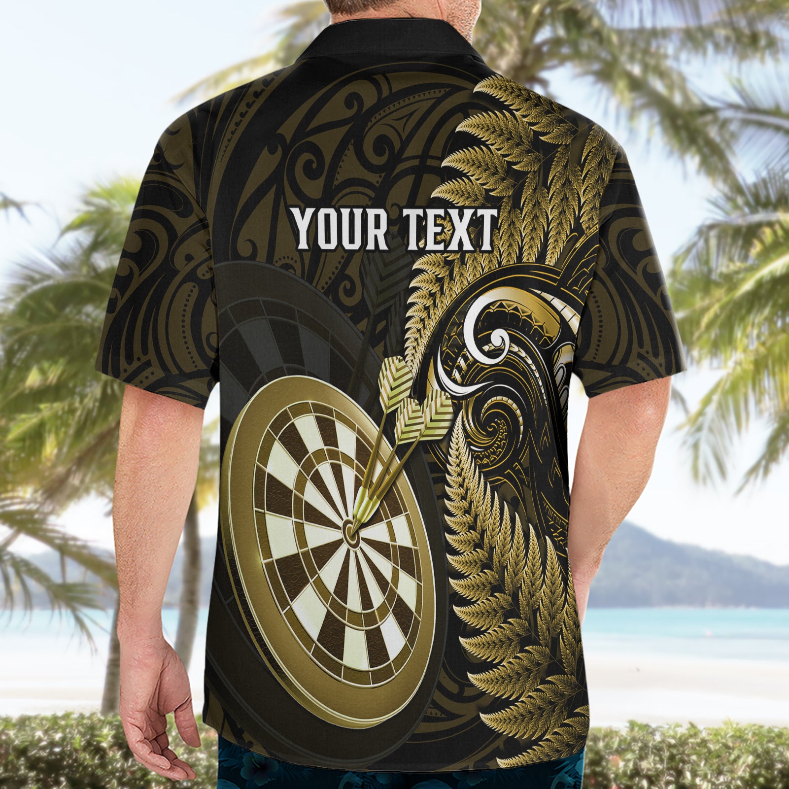Personalised New Zealand Darts Hawaiian Shirt Happiness Is A Tight Threesome Maori Gold - Vibe Hoodie Shop
