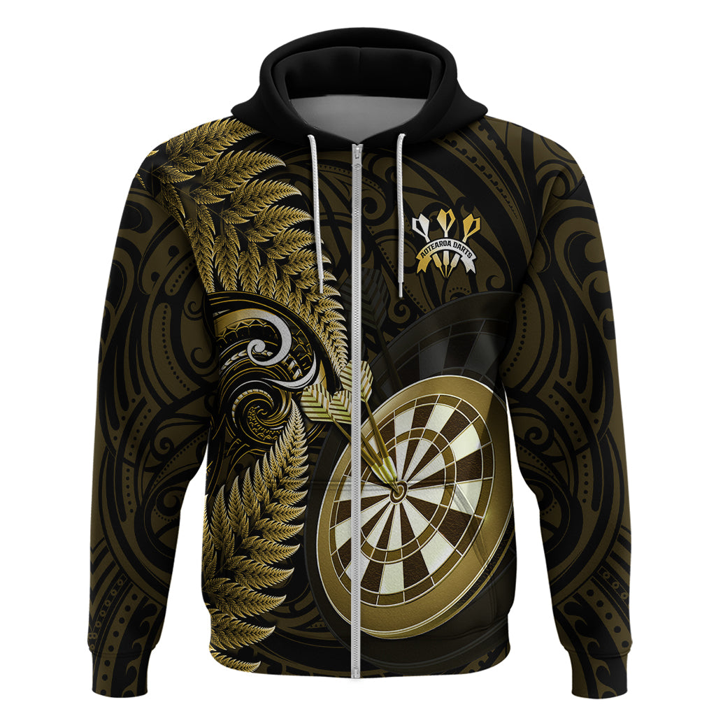 Personalised New Zealand Darts Hoodie Happiness Is A Tight Threesome Maori Gold - Vibe Hoodie Shop