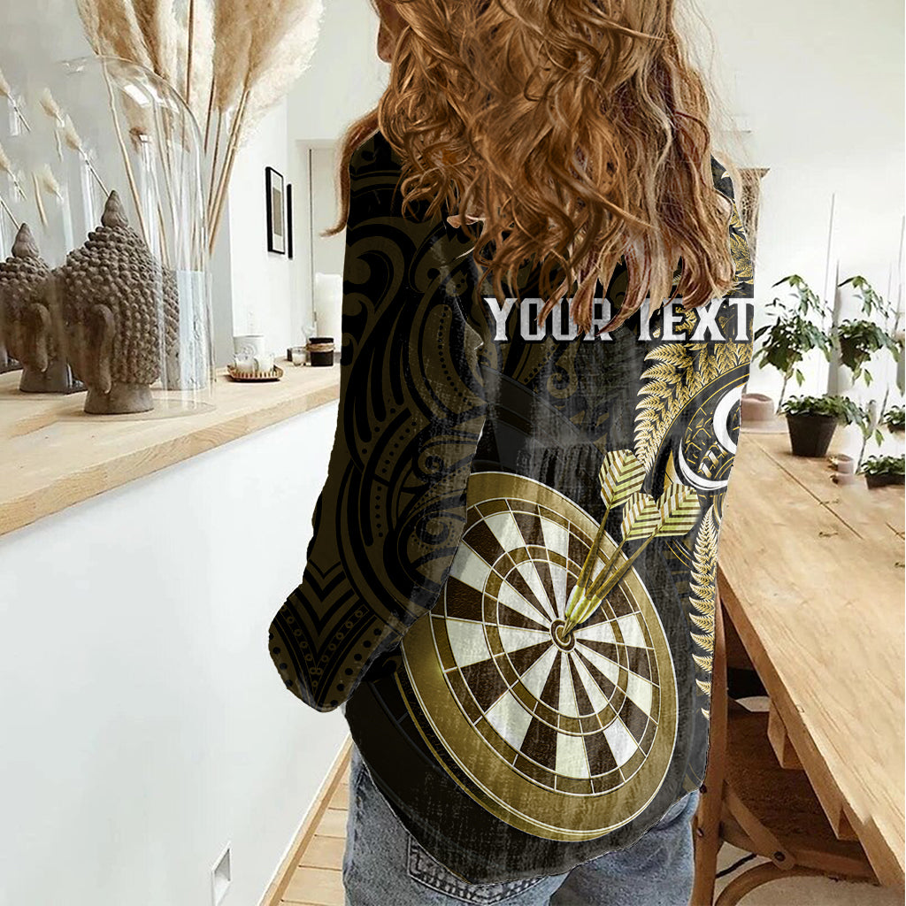 Personalised New Zealand Darts Women Casual Shirt Happiness Is A Tight Threesome Maori Gold - Vibe Hoodie Shop