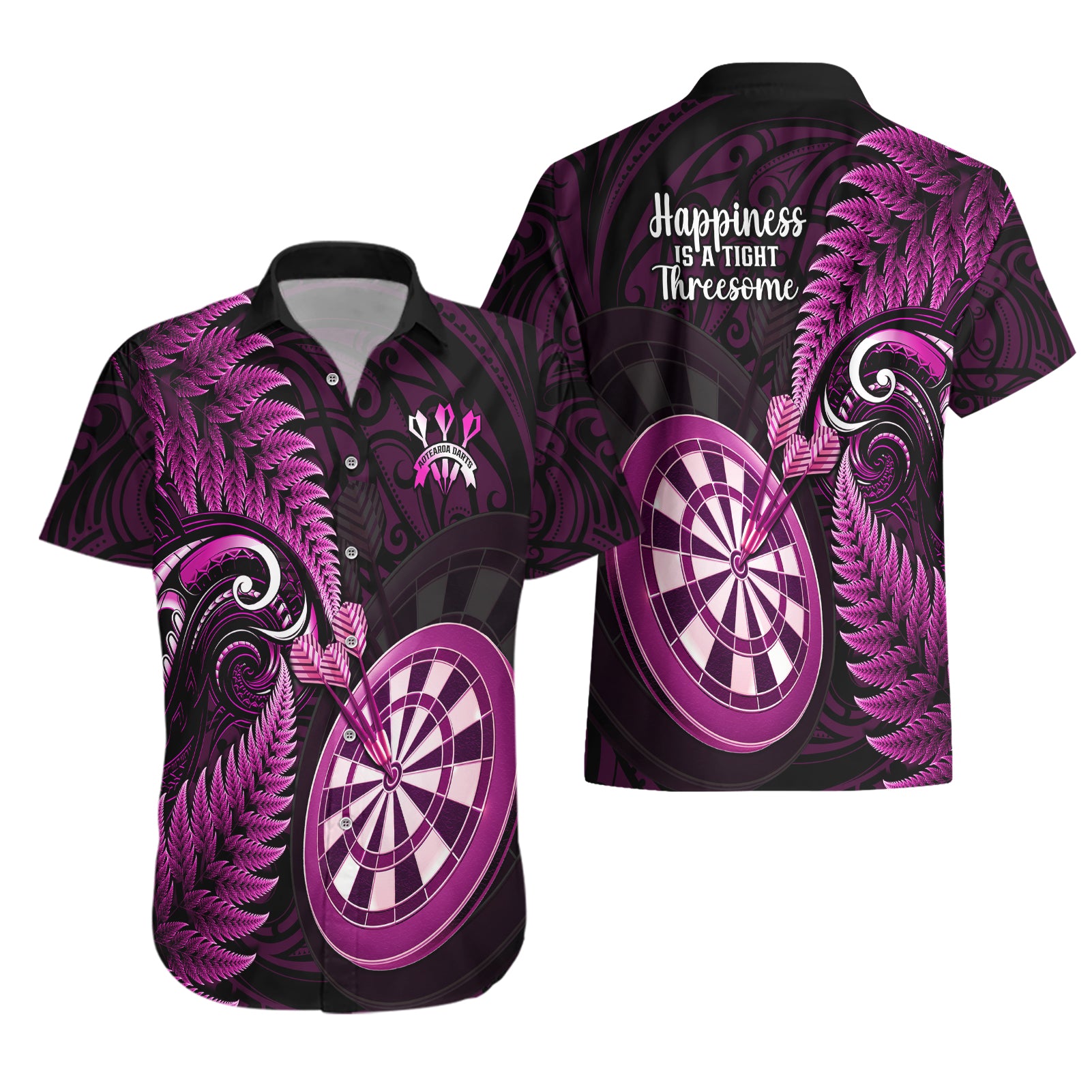 New Zealand Darts Hawaiian Shirt Happiness Is A Tight Threesome Maori Pink - Vibe Hoodie Shop