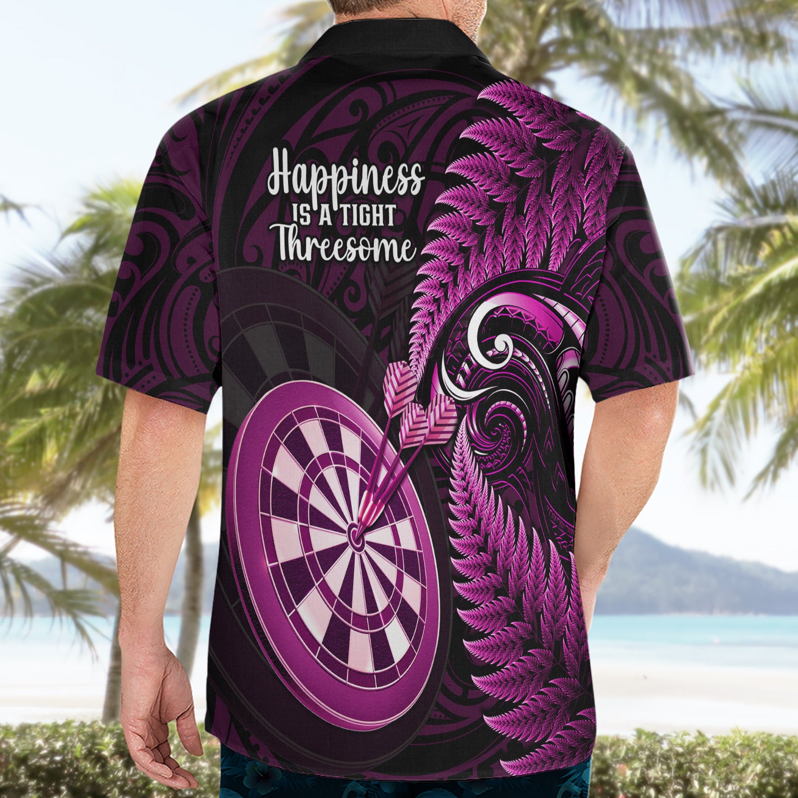 New Zealand Darts Hawaiian Shirt Happiness Is A Tight Threesome Maori Pink - Vibe Hoodie Shop