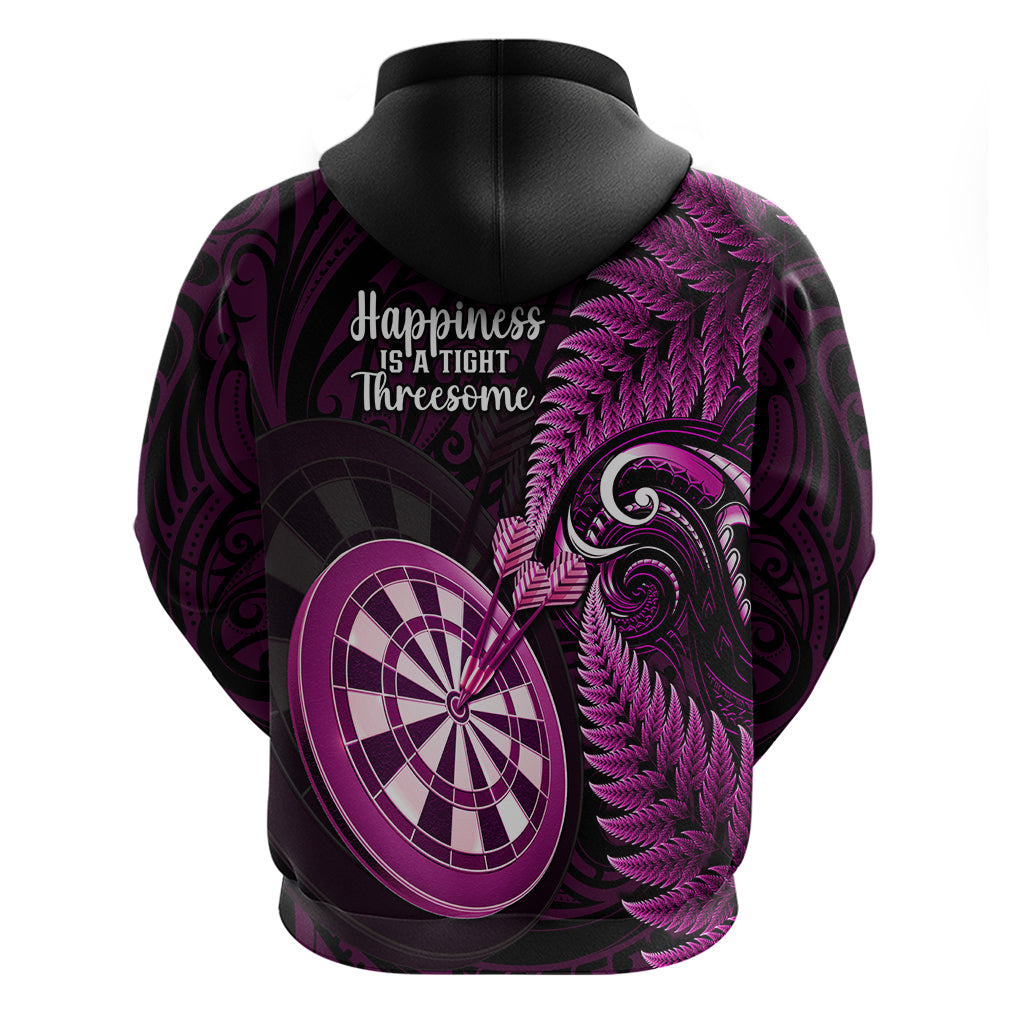New Zealand Darts Hoodie Happiness Is A Tight Threesome Maori Pink - Vibe Hoodie Shop