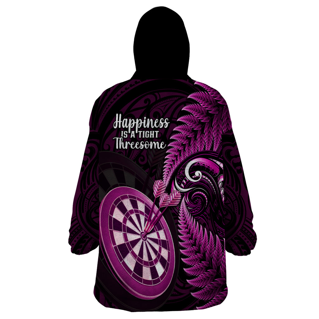 New Zealand Darts Wearable Blanket Hoodie Happiness Is A Tight Threesome Maori Pink - Vibe Hoodie Shop