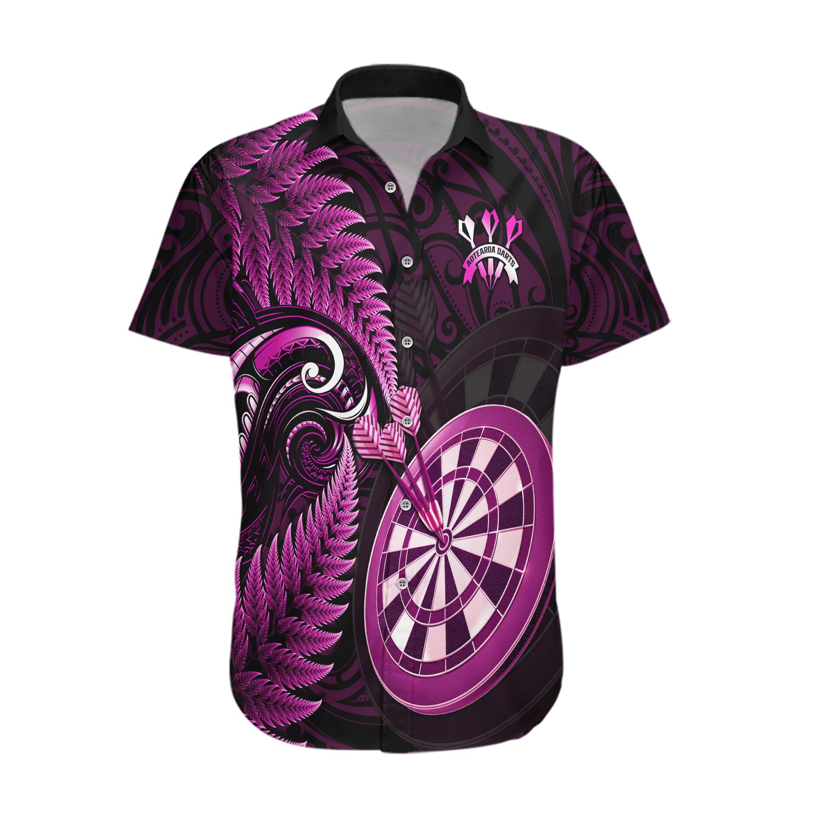 Personalised New Zealand Darts Hawaiian Shirt Happiness Is A Tight Threesome Maori Pink - Vibe Hoodie Shop