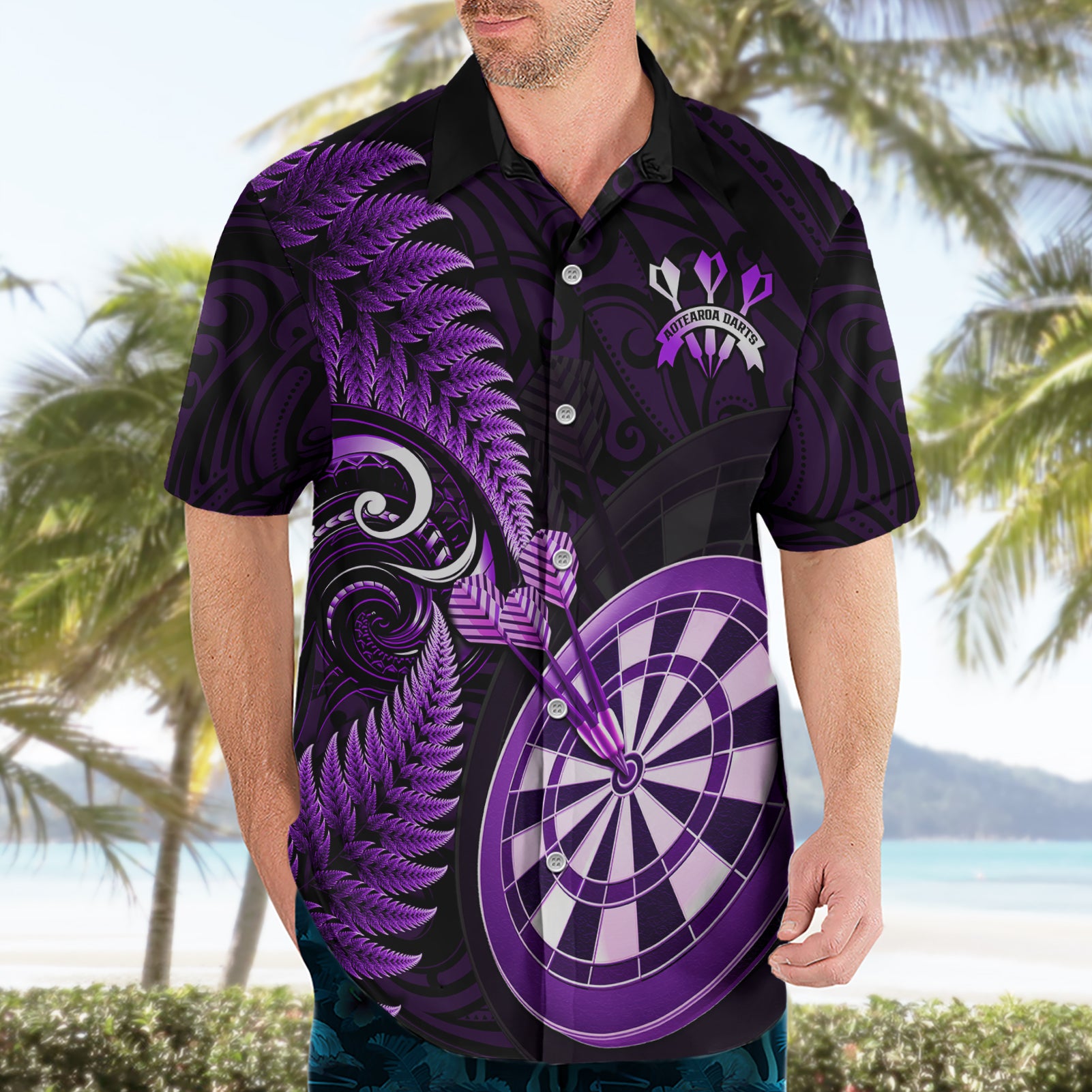 New Zealand Darts Hawaiian Shirt Happiness Is A Tight Threesome Maori Purple - Vibe Hoodie Shop
