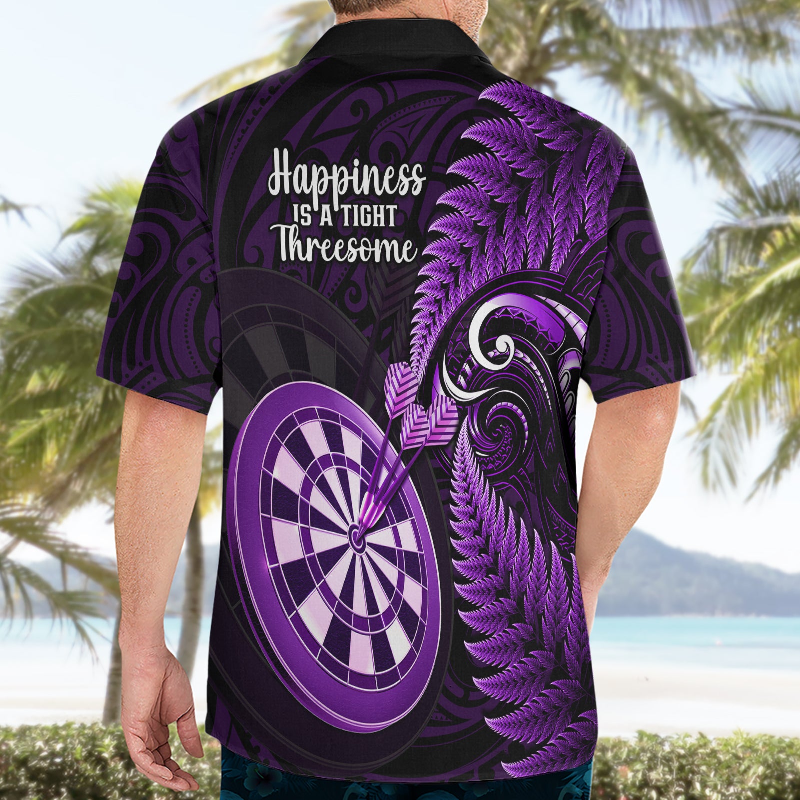 New Zealand Darts Hawaiian Shirt Happiness Is A Tight Threesome Maori Purple - Vibe Hoodie Shop