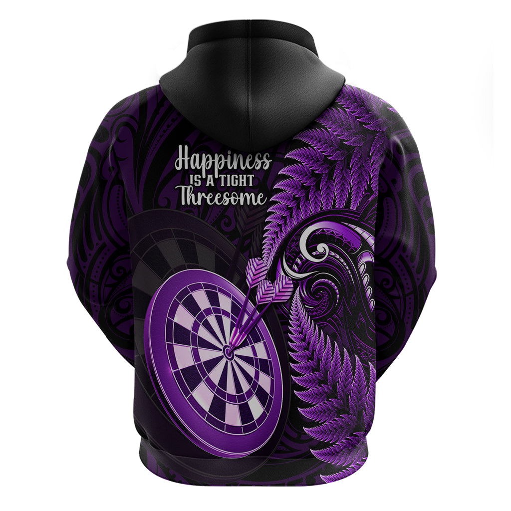 New Zealand Darts Hoodie Happiness Is A Tight Threesome Maori Purple - Vibe Hoodie Shop