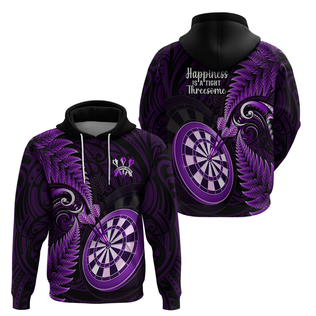 New Zealand Darts Hoodie Happiness Is A Tight Threesome Maori Purple - Vibe Hoodie Shop