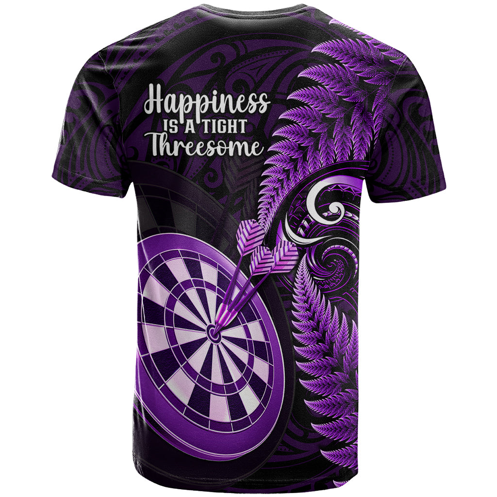 New Zealand Darts T Shirt Happiness Is A Tight Threesome Maori Purple - Vibe Hoodie Shop