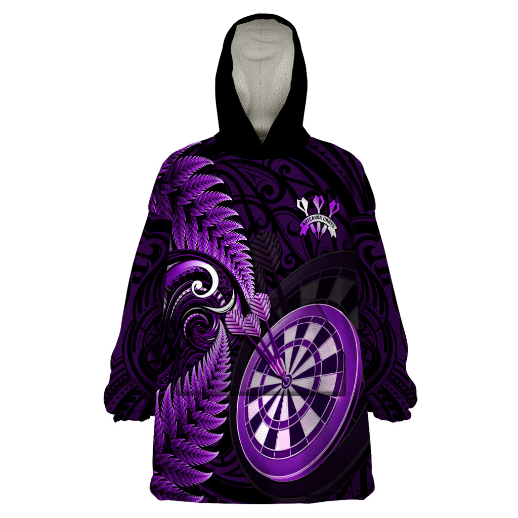 New Zealand Darts Wearable Blanket Hoodie Happiness Is A Tight Threesome Maori Purple - Vibe Hoodie Shop