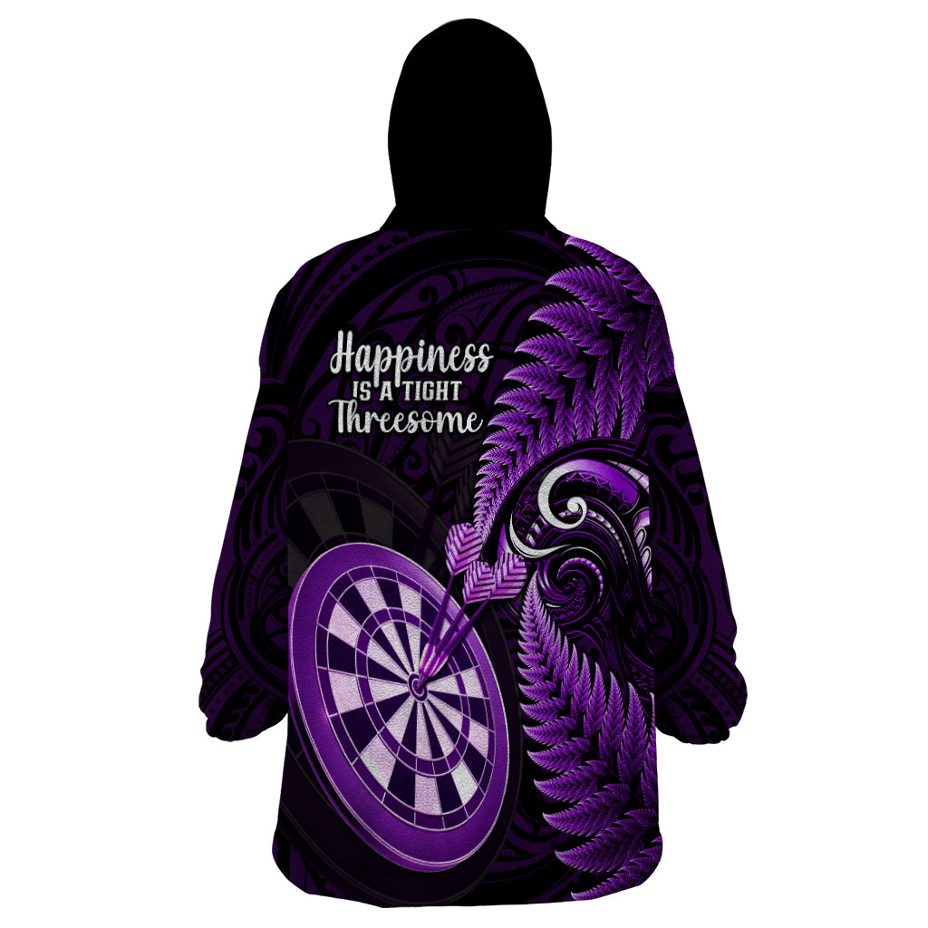 New Zealand Darts Wearable Blanket Hoodie Happiness Is A Tight Threesome Maori Purple - Vibe Hoodie Shop