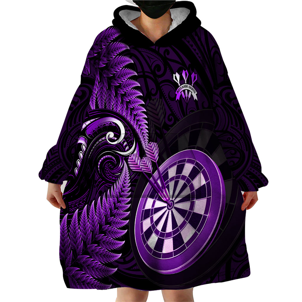 New Zealand Darts Wearable Blanket Hoodie Happiness Is A Tight Threesome Maori Purple - Vibe Hoodie Shop