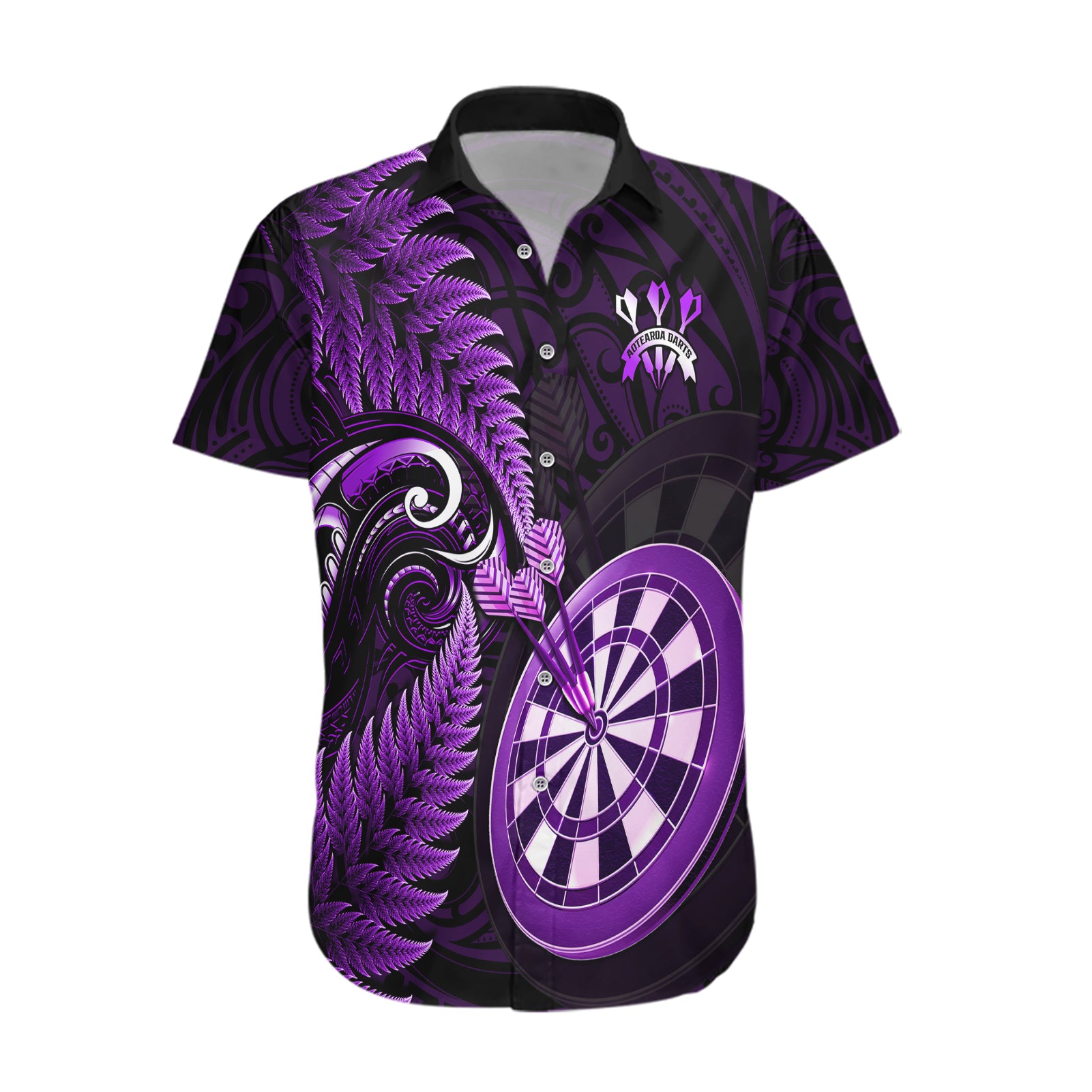 Personalised New Zealand Darts Hawaiian Shirt Happiness Is A Tight Threesome Maori Purple - Vibe Hoodie Shop