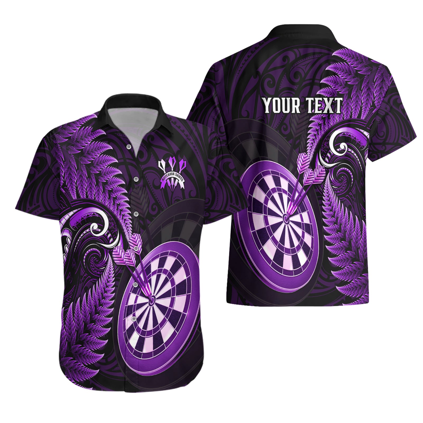 Personalised New Zealand Darts Hawaiian Shirt Happiness Is A Tight Threesome Maori Purple - Vibe Hoodie Shop