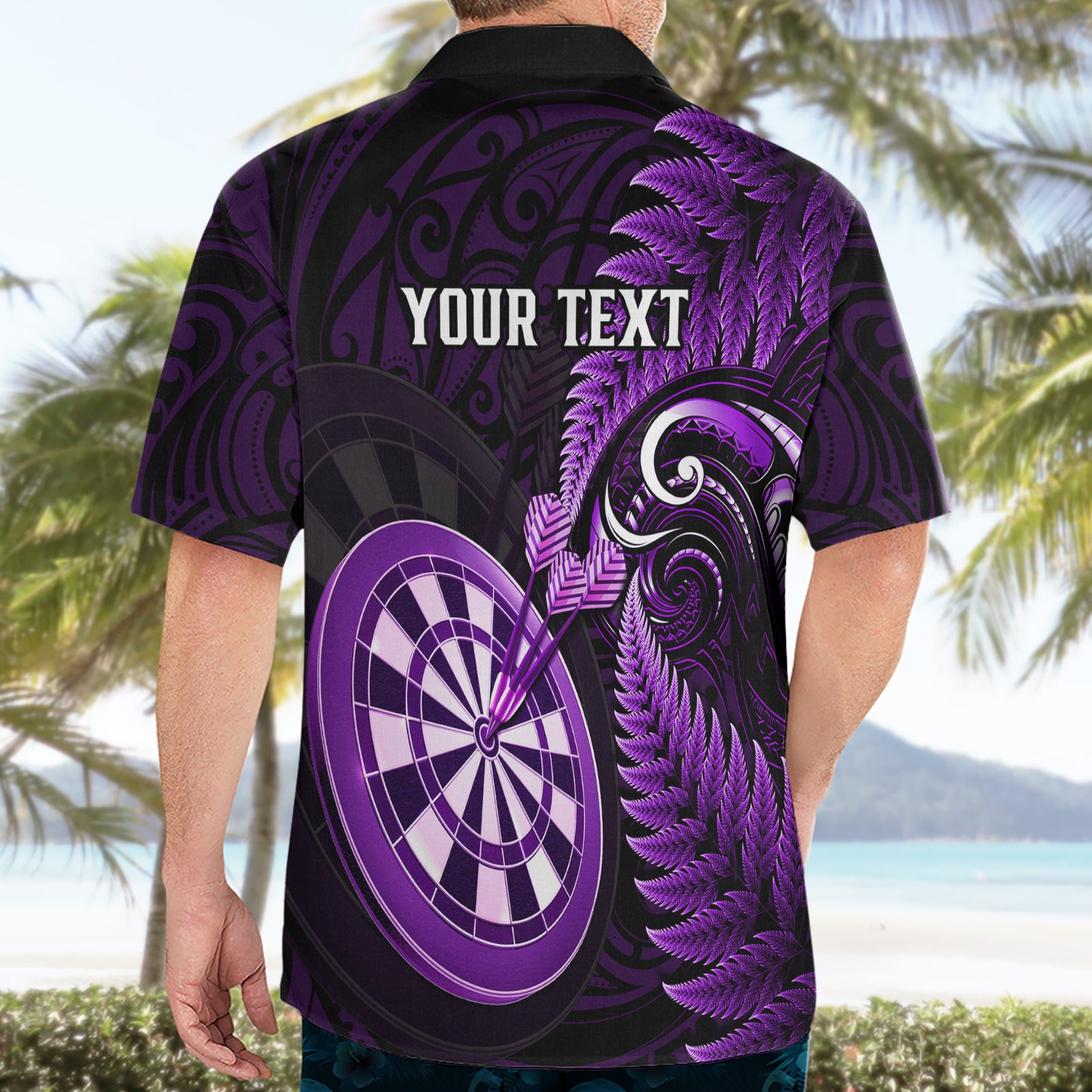 Personalised New Zealand Darts Hawaiian Shirt Happiness Is A Tight Threesome Maori Purple - Vibe Hoodie Shop