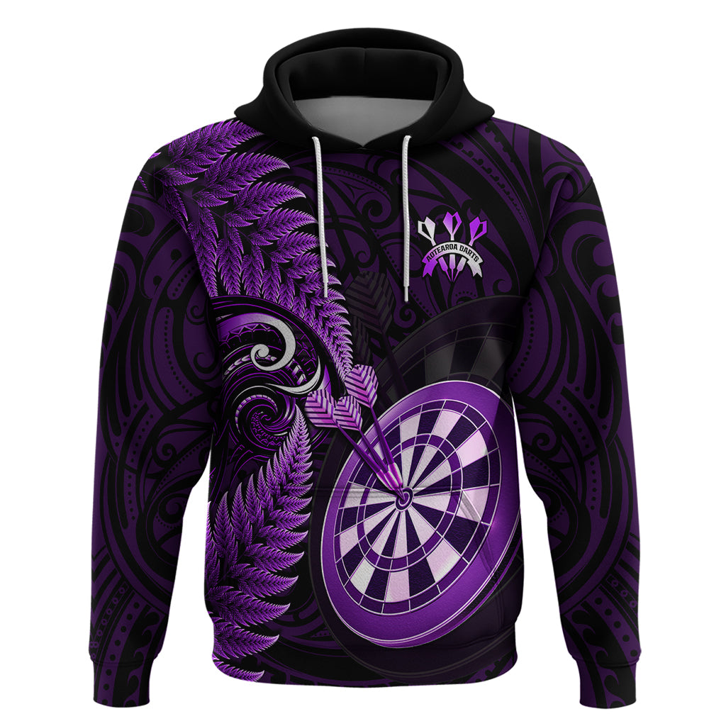 Personalised New Zealand Darts Hoodie Happiness Is A Tight Threesome Maori Purple - Vibe Hoodie Shop
