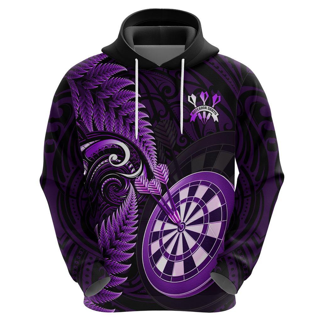 Personalised New Zealand Darts Hoodie Happiness Is A Tight Threesome Maori Purple - Vibe Hoodie Shop