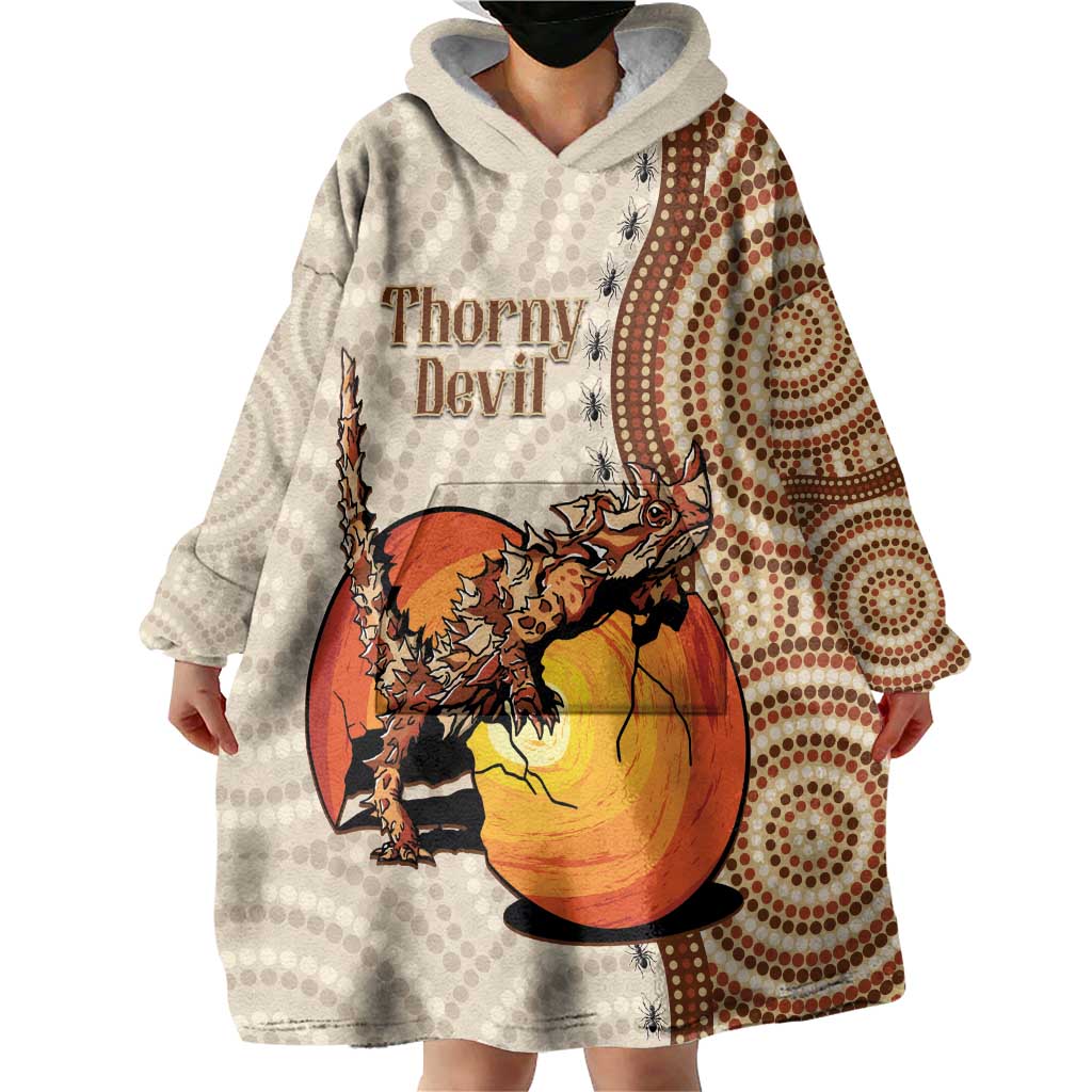 Thorny Devil Australia Wearable Blanket Hoodie Baby Moloch Horridus With Ants - Aboriginal Art - Vibe Hoodie Shop