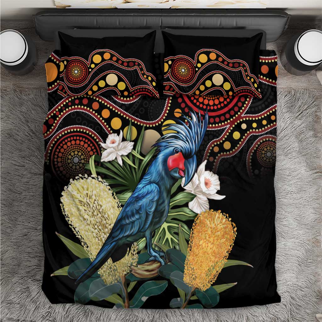 Australia Palm Cockatoo Bedding Set Aussie Banksia - Aboriginal Pattern - Vibe Hoodie Shop