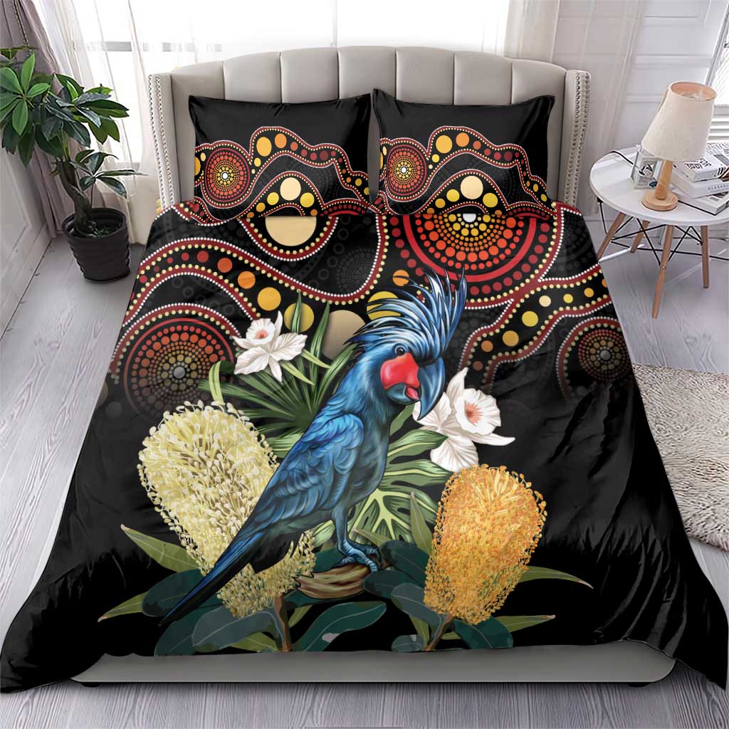 Australia Palm Cockatoo Bedding Set Aussie Banksia - Aboriginal Pattern - Vibe Hoodie Shop