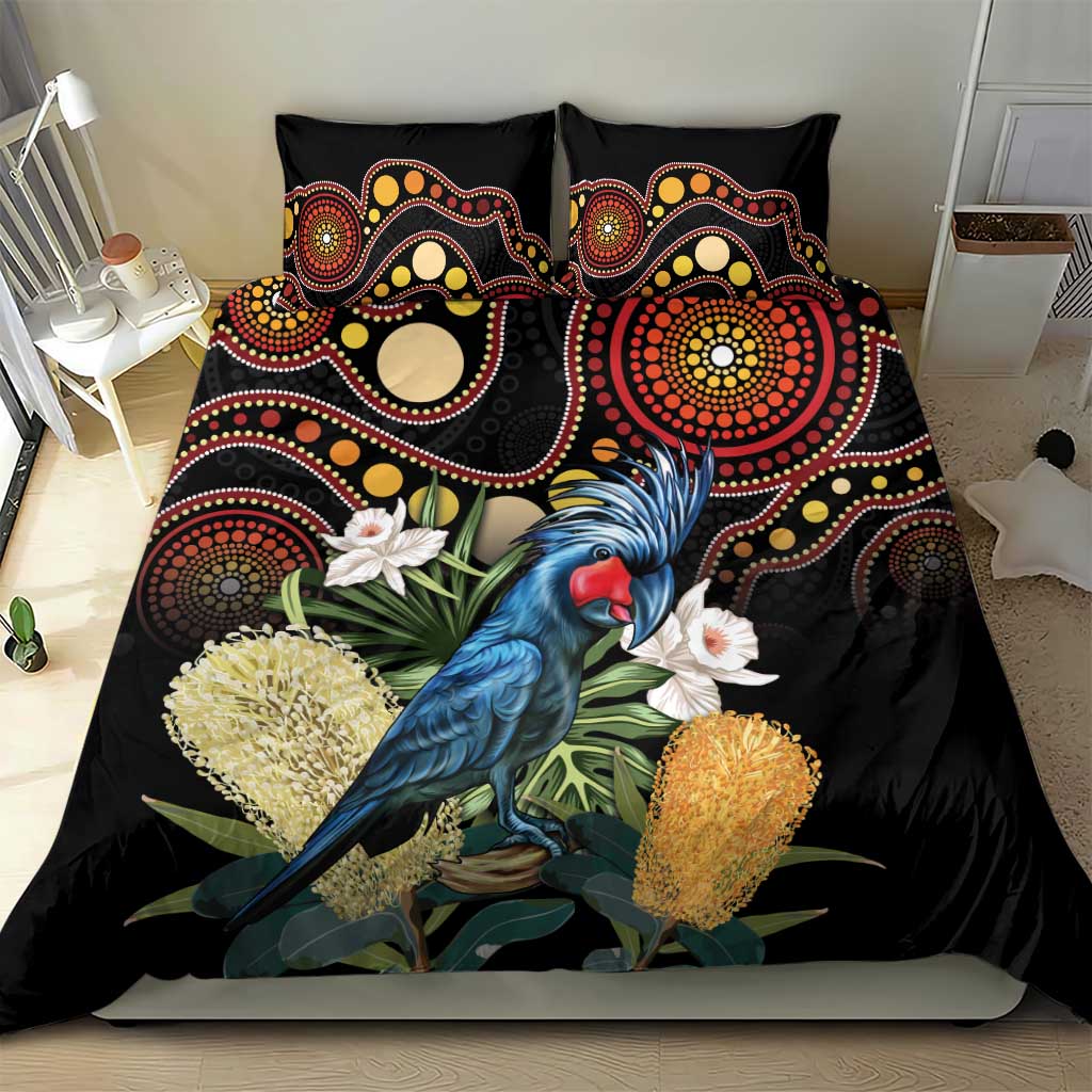 Australia Palm Cockatoo Bedding Set Aussie Banksia - Aboriginal Pattern - Vibe Hoodie Shop