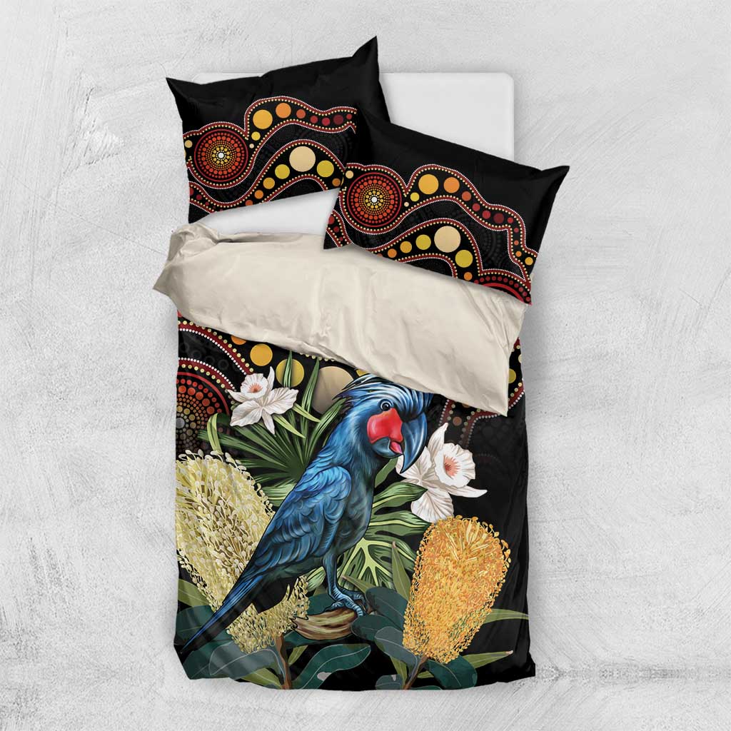 Australia Palm Cockatoo Bedding Set Aussie Banksia - Aboriginal Pattern - Vibe Hoodie Shop