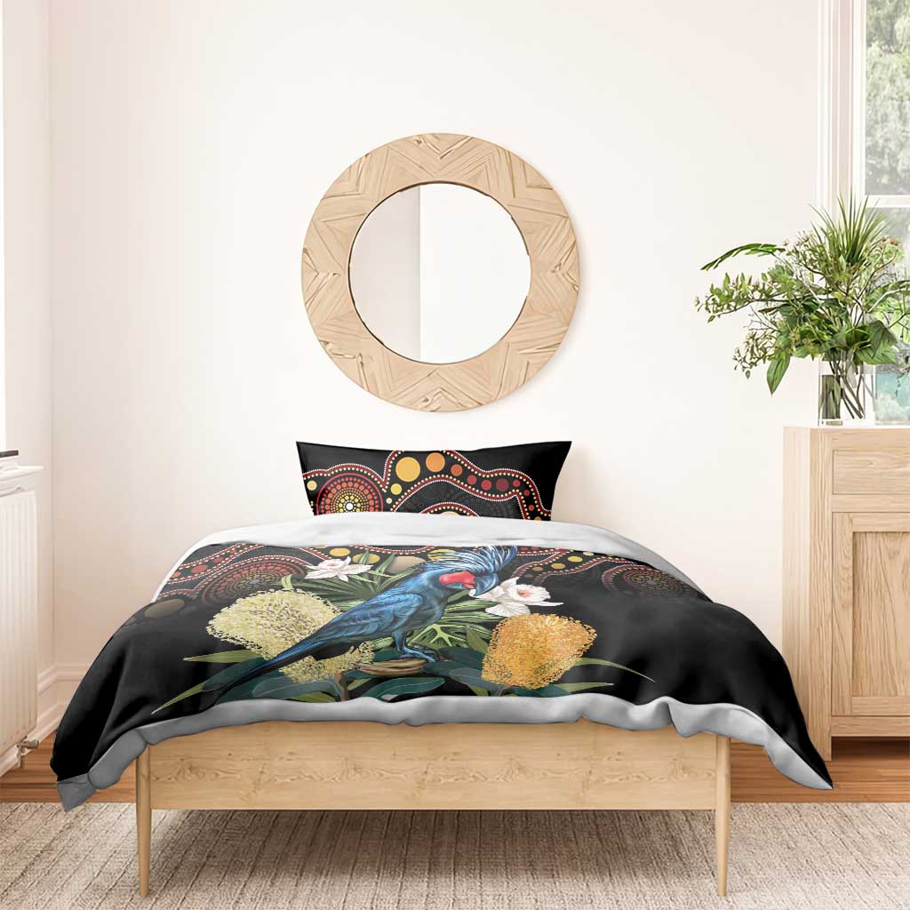 Australia Palm Cockatoo Bedding Set Aussie Banksia - Aboriginal Pattern - Vibe Hoodie Shop