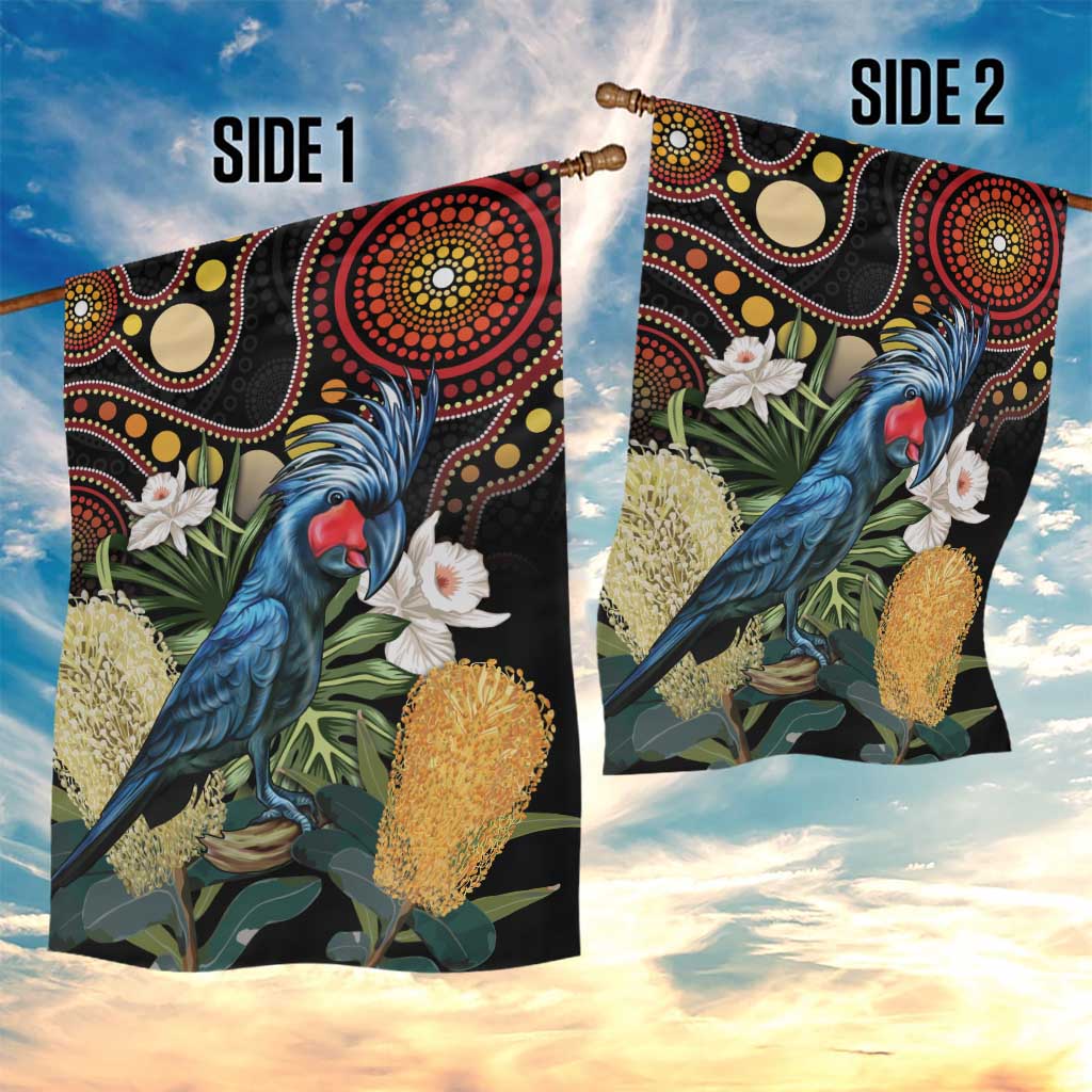 Australia Palm Cockatoo Garden Flag Aussie Banksia - Aboriginal Pattern - Vibe Hoodie Shop